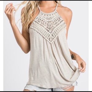 New! Cream Crochet Lace Detail tank top